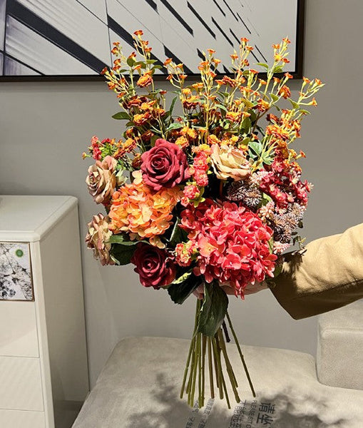 Creative Faux Silk Floral Bouquet Table Centerpiece, Modern Artificial Floral Arrangement for Bedroom, Large Bunch of Autumn Flowers Arrangement Interior Design-Paintingforhome