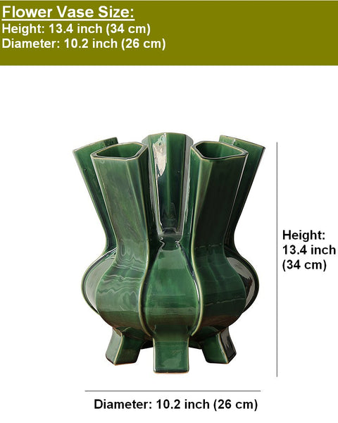 Unique Handmade Modern Flower Vase, Centerpiece Ceramic Bouquet Vases, Contemporary Vases on Dining Table, Green Porcelain Vases for Modern Home Decor-Paintingforhome