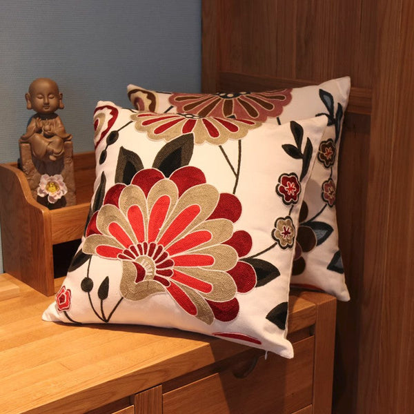 Sofa Decorative Pillows, Embroider Flower Cotton Pillow Covers, Flower Decorative Throw Pillows for Couch, Farmhouse Decorative Throw Pillows-Paintingforhome