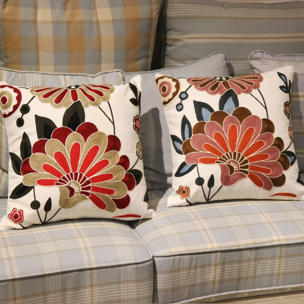 Decorative Pillows for Sofa, Flower Decorative Throw Pillows for Couch, Embroider Flower Cotton Pillow Covers, Farmhouse Decorative Throw Pillows-Paintingforhome