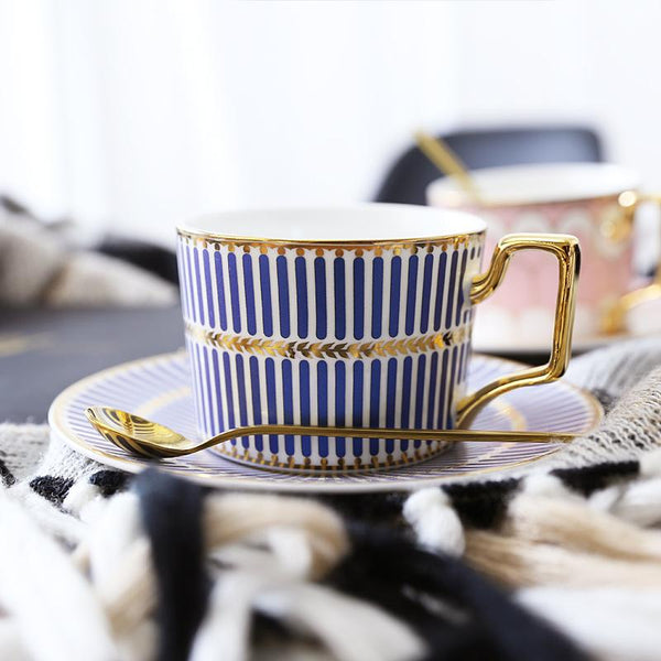 British Tea Cups, Elegant Porcelain Coffee Cups, Latte Coffee Cups with Gold Trim and Gift Box, Tea Cup and Saucer-Paintingforhome
