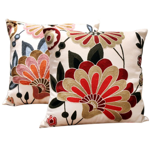 Decorative Pillows for Sofa, Flower Decorative Throw Pillows for Couch, Embroider Flower Cotton Pillow Covers, Farmhouse Decorative Throw Pillows-Paintingforhome