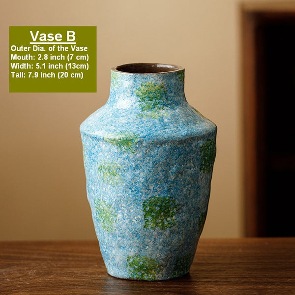 Centerpiece on Dining Table, Blue Flower Vase on Table, Handmade Water Holding Flower Vases, Pottery Flower Vases, Modern Bouquet Flower Vases-Paintingforhome