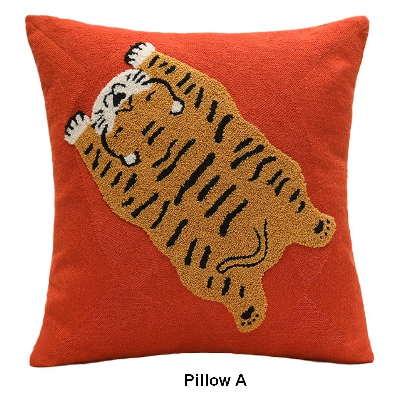 Contemporary Modern Sofa Pillow Covers, Square Modern Throw Pillows for Couch, Lovely Tiger Decorative Pillows for Children's Room, Decorative Pillows for Bedroom-Paintingforhome