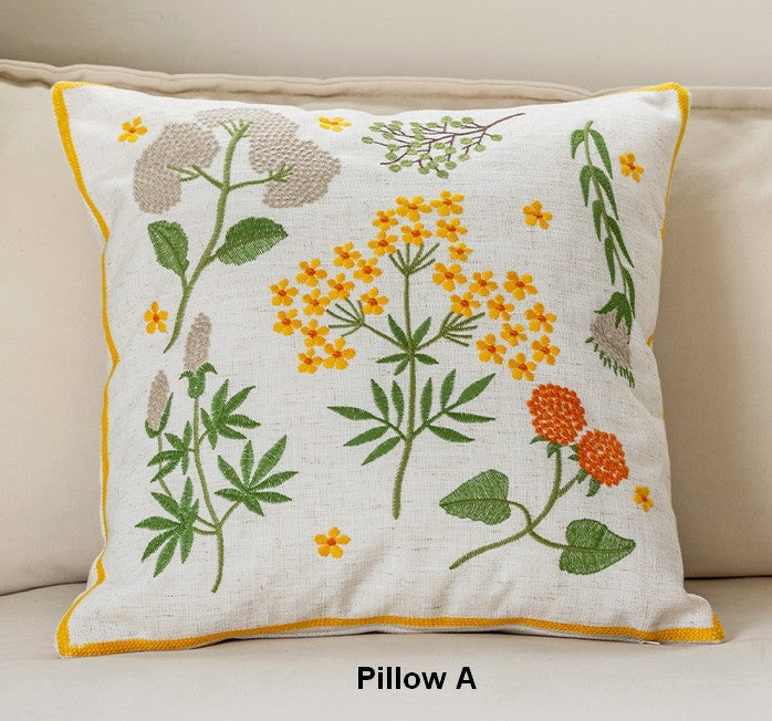 Farmhouse Sofa Decorative Pillows, Embroider Flower Cotton Pillow Covers, Spring Flower Decorative Throw Pillows, Decorative Pillows for Couch-Paintingforhome
