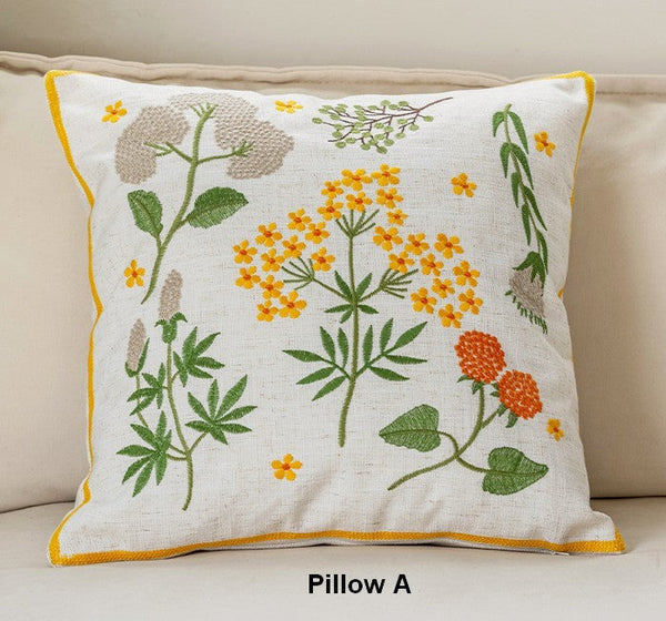 Farmhouse Sofa Decorative Pillows, Embroider Flower Cotton Pillow Covers, Spring Flower Decorative Throw Pillows, Decorative Pillows for Couch-Paintingforhome