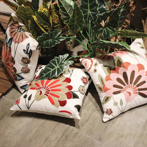 Decorative Pillows for Sofa, Flower Decorative Throw Pillows for Couch, Embroider Flower Cotton Pillow Covers, Farmhouse Decorative Throw Pillows-Paintingforhome