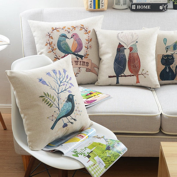 Simple Decorative Pillow Covers, Decorative Sofa Pillows for Living Room, Love Birds Throw Pillows for Couch, Singing Birds Decorative Throw Pillows-Paintingforhome