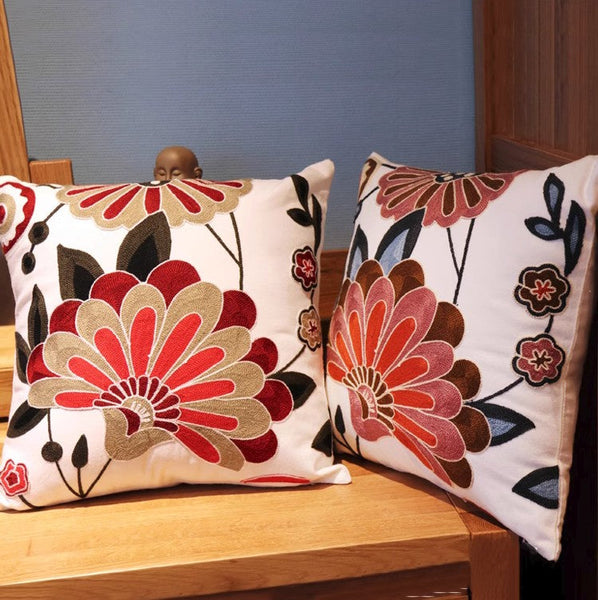 Decorative Pillows for Sofa, Flower Decorative Throw Pillows for Couch, Embroider Flower Cotton Pillow Covers, Farmhouse Decorative Throw Pillows-Paintingforhome