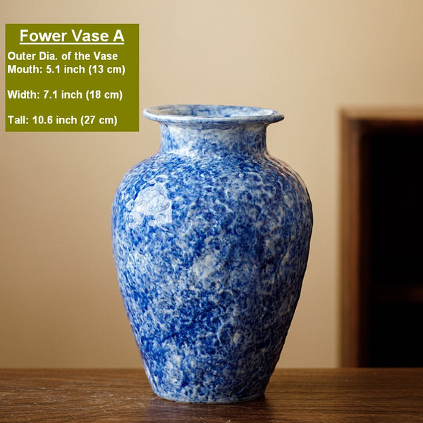 Handmade Water Holding Flower Vases, Centerpiece on Dining Table, Blue Pottery Bud Vases, Large Flower Vases on Table, Modern Pottery Flower Vases-Paintingforhome