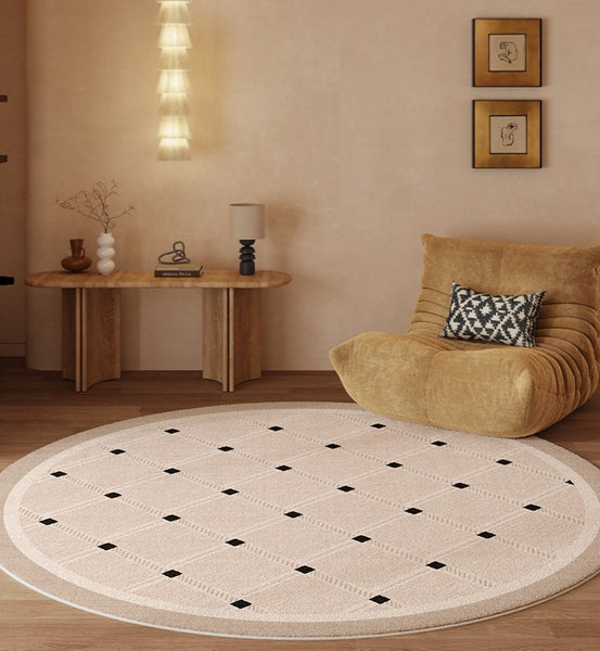 Bedroom Circular Modern Rugs, Mid Century Modern Rugs under Chairs, Geometric Round Rugs for Dining Room, Contemporary Modern Rugs-Paintingforhome