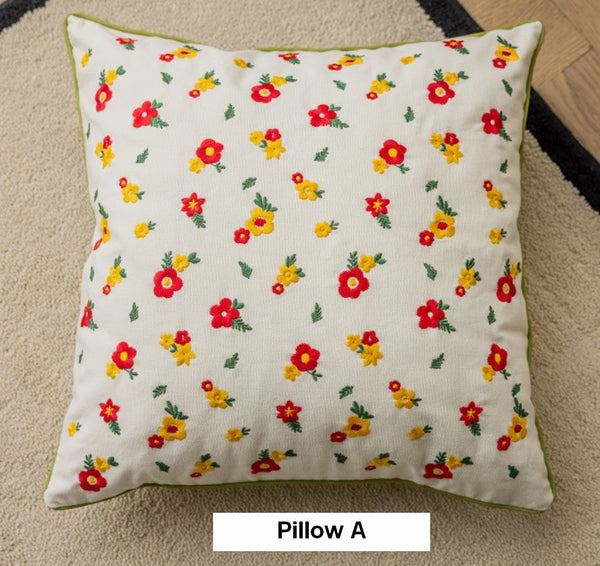 Spring Flower Decorative Pillows for Dining Room, Embroider Flower Cotton Pillow Covers, Decorative Pillows for Sofa, Farmhouse Decorative Pillows for Couch-Paintingforhome
