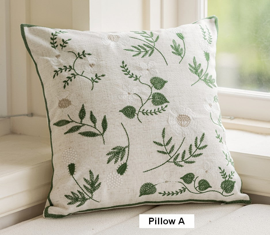 Spring Flower Decorative Pillows for Dining Room, Embroider Flower Cotton Pillow Covers, Decorative Pillows for Sofa, Farmhouse Decorative Pillows for Couch-Paintingforhome