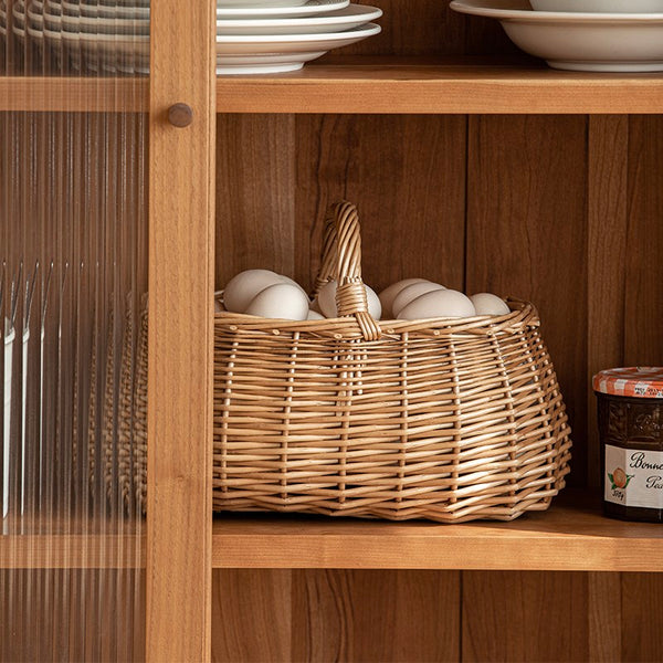 Hand-woven Wicker Storage Basket, Small Picnic Storage Basket with Handle, Willow Weaving Baskets for Vegetable, Natural Fruit Basket, Kitchen Storage Baskets-Paintingforhome