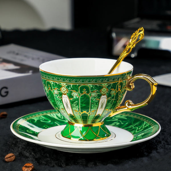 Creative Porcelain Tea Cup Saucer Set, 8 Ounce Tea Cup and Saucer Set of 2 Cups in Gift Box as Birthday Gift, Beautiful British Tea Cup with Saucer, Elegant Ceramic Coffee Cups-Paintingforhome