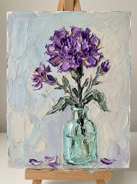 Abstract Impasto Canvas Art, Original Oil Painting on Canvas, Small Canvas Artwork for Sale, Original Flower Paintings, Carnations in Glass Vase, Hand Painted Canvas Artwork