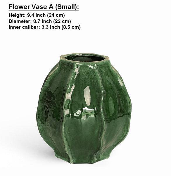 Handmade Modern Flower Vase, Centerpiece Ceramic Bouquet Vases, Large Contemporary Vases on Dining Table, Green Porcelain Vases for Modern Home Decor-Paintingforhome