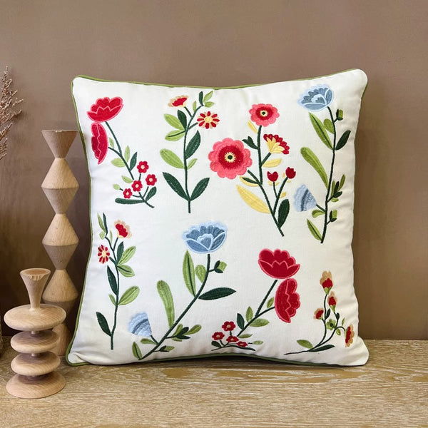 Throw Pillows for Couch, Spring Flower Decorative Throw Pillows, Farmhouse Sofa Decorative Pillows, Embroider Flower Cotton Pillow Covers-Paintingforhome