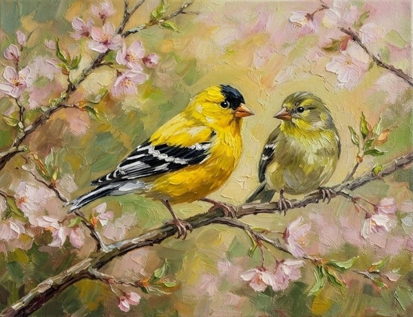 Hand Painted Canvas Art, American Goldfinch Birds Painting, Love Bird Couple Painting, Small Canvas Paintings, Original Oil Paintings on Canvas, Original Oil Paintings