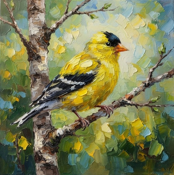 Small Art on Canvas, American Goldfinch Bird Painting, Hand Painted Canvas Art, Heavy Texture Painting, Miniature Wall Art, Original Oil Paintings