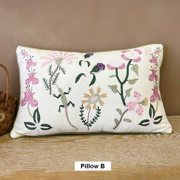 Embroider Flower Cotton Pillow Covers, Spring Flower Decorative Throw Pillows, Farmhouse Sofa Decorative Pillows, Flower Decorative Throw Pillows for Couch-Paintingforhome