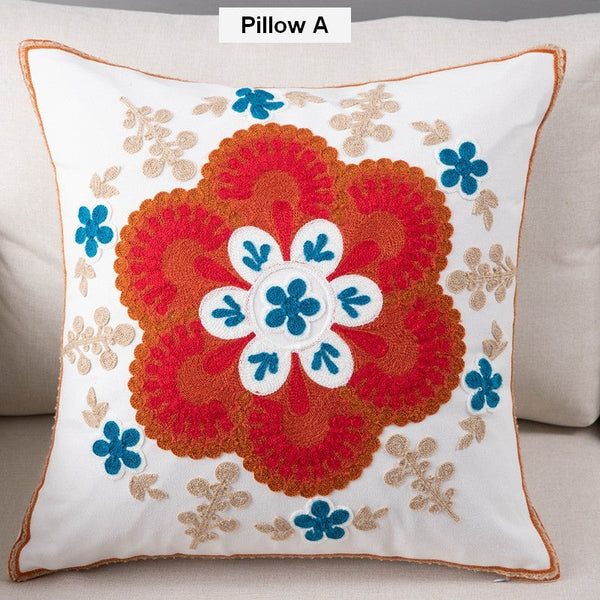 Flower Decorative Pillows for Couch, Sofa Decorative Pillows, Embroider Flower Cotton Pillow Covers, Farmhouse Decorative Throw Pillows-Paintingforhome