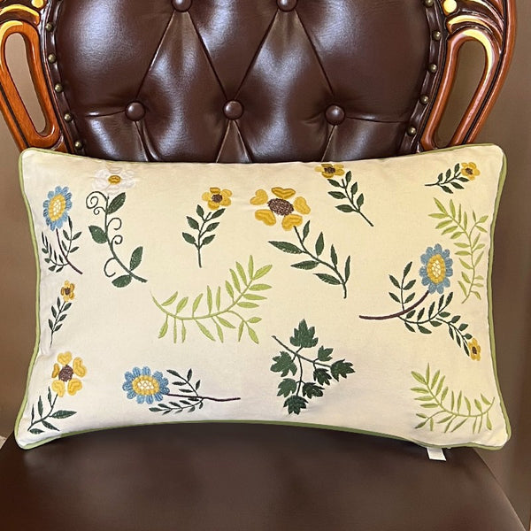 Farmhouse Decorative Throw Pillows, Spring Flower Sofa Decorative Pillows, Embroider Flower Cotton Pillow Covers, Flower Decorative Throw Pillows for Couch-Paintingforhome
