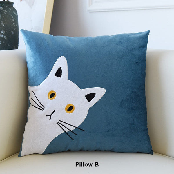 Decorative Throw Pillows, Modern Sofa Decorative Pillows, Lovely Cat Pillow Covers for Kid's Room, Cat Decorative Throw Pillows for Couch-Paintingforhome