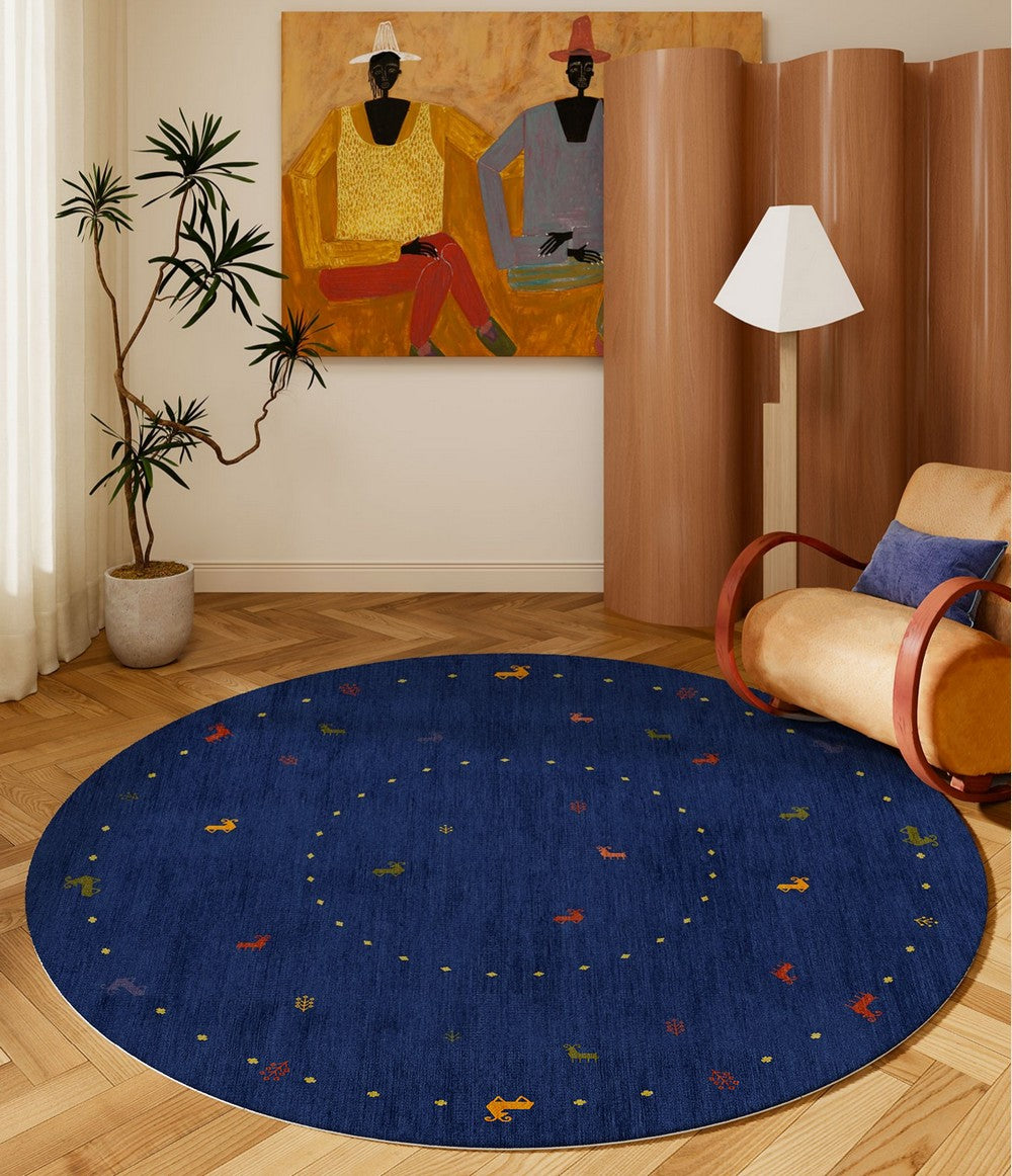 Blue Circular Modern Rugs for Bathroom, Geometric Modern Rug Ideas for Living Room, Modern Rugs for Children's Room, Abstract Contemporary Round Rugs for Dining Room-Paintingforhome