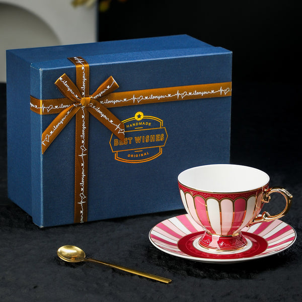 Porcelain Tea Cup and Saucer Set, 8 Ounce Ceramic Coffee Cups, British Royal Tea Cup and Saucer Set in Gift Box, British Tea Cup set-Paintingforhome