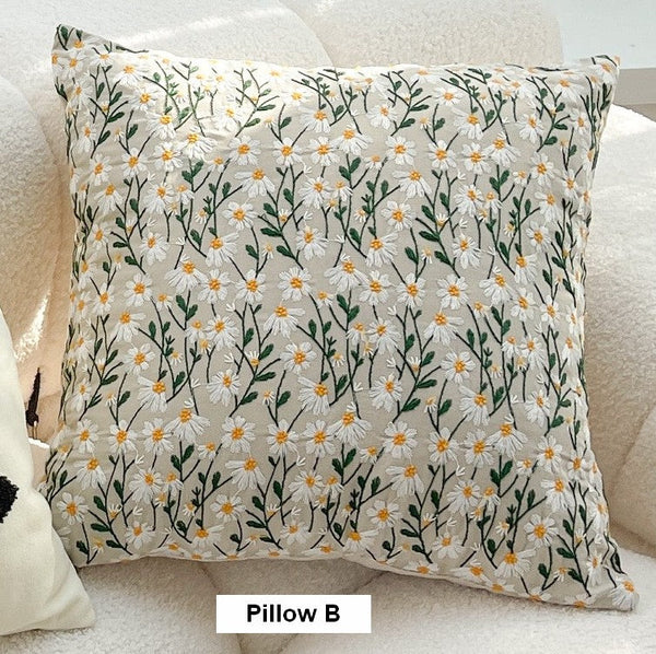 Decorative Pillows for Couch, Farmhouse Decorative Pillows for Sofa, Embroider Flower Cotton Pillow Covers, Spring Flower Decorative Pillows for Bedroom-Paintingforhome