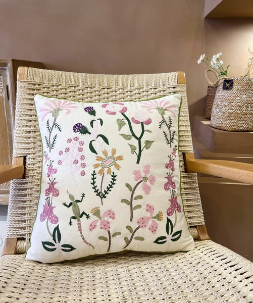 Embroider Flower Cotton Pillow Covers, Spring Flower Decorative Throw Pillows, Farmhouse Sofa Decorative Pillows, Flower Decorative Throw Pillows for Couch-Paintingforhome
