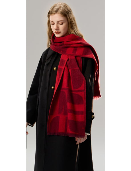 Modern Wool Scarf for Women, Casual Scarf for Women, Fashion Designer Scarf, Cold Weather Scarf, Red Winter Scarf, Soft Cashmere Scarf for Women-Paintingforhome