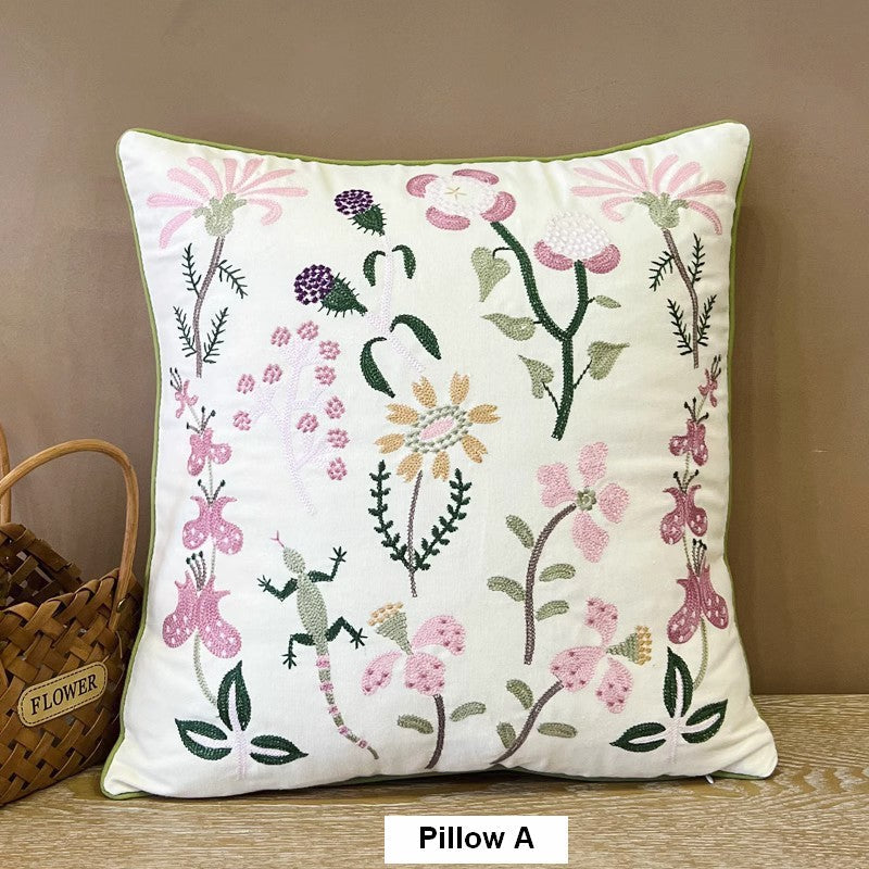 Embroider Flower Cotton Pillow Covers, Spring Flower Decorative Throw Pillows, Farmhouse Sofa Decorative Pillows, Flower Decorative Throw Pillows for Couch-Paintingforhome