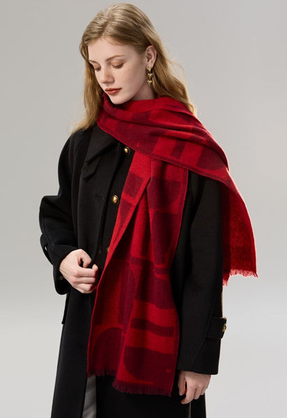 Modern Wool Scarf for Women, Casual Scarf for Women, Fashion Designer Scarf, Cold Weather Scarf, Red Winter Scarf, Soft Cashmere Scarf for Women-Paintingforhome