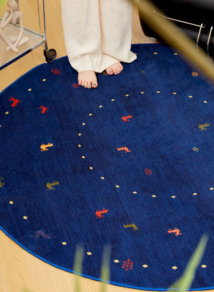Blue Circular Modern Rugs for Bathroom, Geometric Modern Rug Ideas for Living Room, Modern Rugs for Children's Room, Abstract Contemporary Round Rugs for Dining Room-Paintingforhome