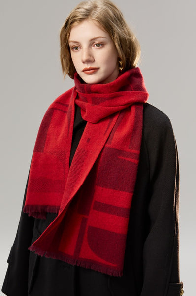 Modern Wool Scarf for Women, Casual Scarf for Women, Fashion Designer Scarf, Cold Weather Scarf, Red Winter Scarf, Soft Cashmere Scarf for Women-Paintingforhome