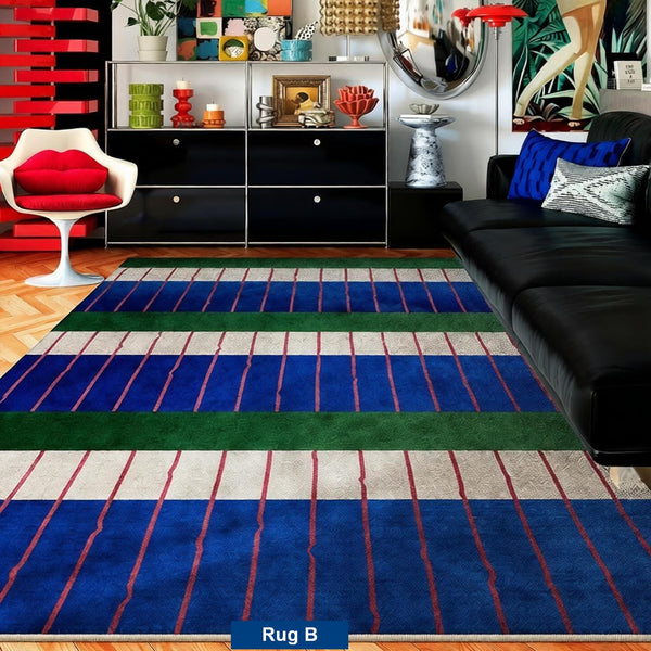 Mid Century Modern Rugs, Bedroom Modern Floor Carpet, Blue Modern Rug Designs, Contemporary Modern Rugs for Dining Room, Living Room Rug Ideas-Paintingforhome