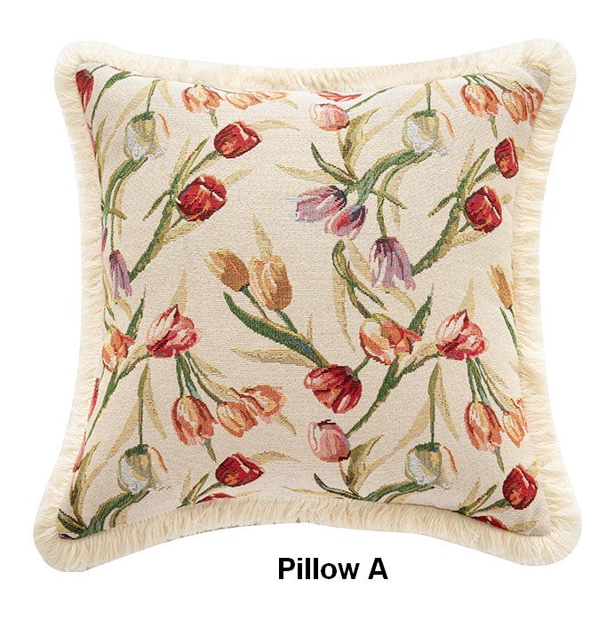 Large Flower Decorative Pillows for Bedroom, Decorative Sofa Pillows for Couch, Tulip Flower Pillow Covers, Farmhouse Decorative Pillows-Paintingforhome