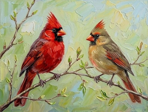Hand Painted Canvas Art, Northern Cardinal Birds Painting, Love Bird Couple Painting, Original Oil Paintings, Small Canvas Wall Art Paintings, Original Oil Paintings for Sale