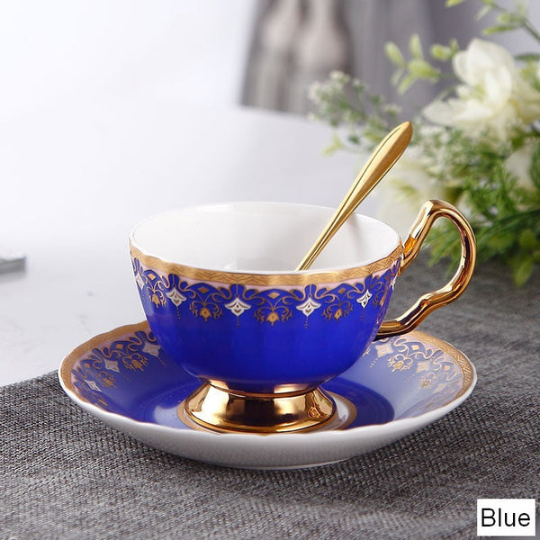 Pink Blue White Porcelain Tea Cup Saucer Set, Unique British Tea Cup and Saucer in Gift Box, Elegant British Ceramic Coffee Cups for Traditional Afternoon Tea-Paintingforhome