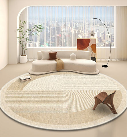 Bedroom Modern Round Rugs, Circular Modern Rugs under Dining Room Table, Contemporary Round Rugs, Geometric Modern Rug Ideas for Living Room-Paintingforhome