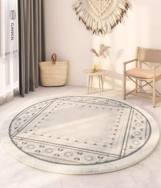 Abstract Contemporary Round Rugs, Circular Modern Rugs under Chair, Modern Round Rugs under Coffee Table, Geometric Modern Rugs for Bedroom-Paintingforhome