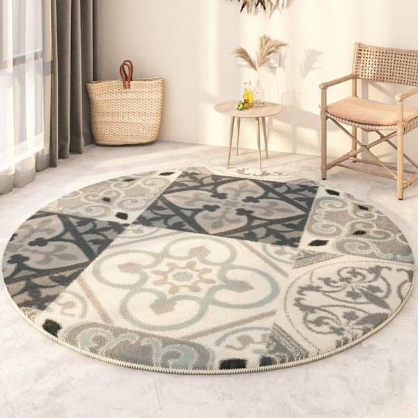 Modern Round Rugs under Coffee Table, Circular Modern Rugs under Sofa, Abstract Contemporary Round Rugs, Geometric Modern Rugs for Bedroom-Paintingforhome