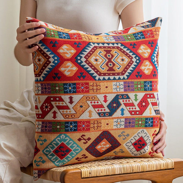 Large Decorative Throw Pillows, Bohemia Rustic Sofa Pillows for Bedroom, Geometric Pattern Chenille Throw Pillow for Couch, Bohemian Decorative Sofa Pillows-Paintingforhome