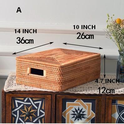 Extra Large Rattan Storage Baskets for Clothes, Rectangular Storage Basket with Lid, Kitchen Storage Baskets, Oversized Storage Baskets for Bedroom-Paintingforhome