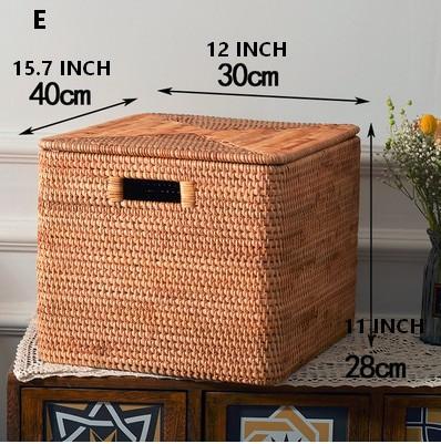 Extra Large Rattan Storage Baskets for Clothes, Rectangular Storage Basket with Lid, Kitchen Storage Baskets, Oversized Storage Baskets for Bedroom-Paintingforhome