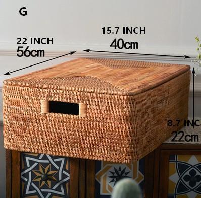 Extra Large Rattan Storage Baskets for Clothes, Rectangular Storage Basket with Lid, Kitchen Storage Baskets, Oversized Storage Baskets for Bedroom-Paintingforhome