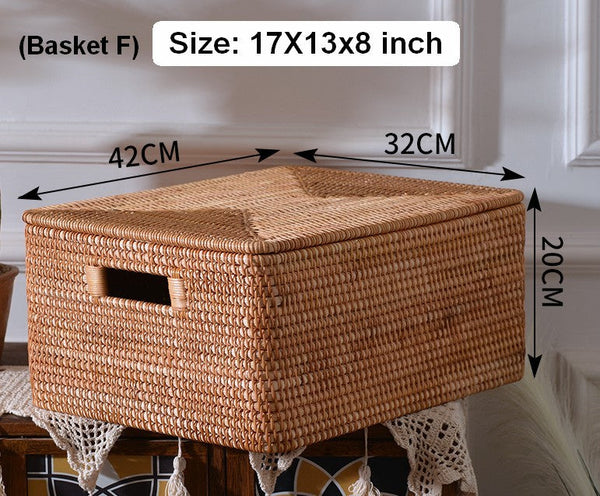 Large Rectangular Storage Baskets for Bathroom, Wicker Storage Basket with Lid, Extra Large Storage Baskets for Clothes, Storage Baskets for Shelves-Paintingforhome