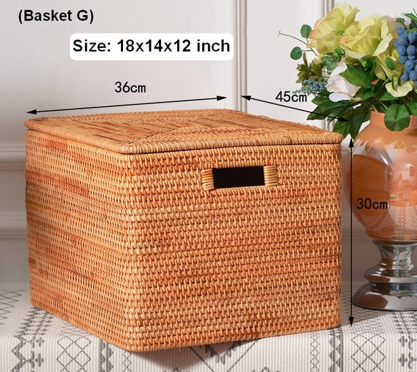Large Rectangular Storage Baskets for Bathroom, Wicker Storage Basket with Lid, Extra Large Storage Baskets for Clothes, Storage Baskets for Shelves-Paintingforhome